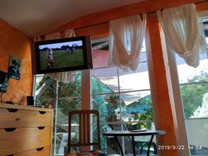 a living room with a tv and a window at Gartenhaus Nossen in Nossen