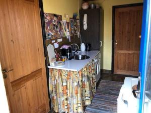 a kitchen with a sink and a counter top at Birkevej Rooms in Skagen