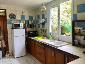 Una cocina con un refrigerador blanco y un fregadero. en Villa Figues et Mangos, en Terre-de-Haut 11 fotos más