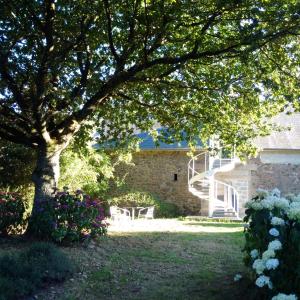 un albero di fronte a una casa con scala di Halte nature à Briac Connemara a Bourbriac