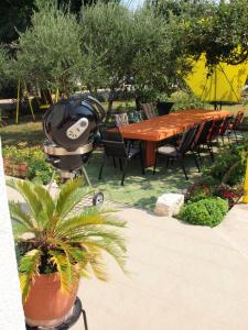 un tavolo con sedie e un barbecue in giardino di Ana Guest House a Nin