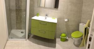 a bathroom with a green sink and a shower at Les Jasmins in Sainte-Maxime