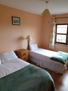 een slaapkamer met 2 bedden en een raam bij Fairfield Holiday Home No.13 in Dingle