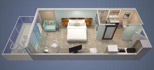 a floor plan of a hotel room with a bedroom at Zota Beach Resort in Longboat Key