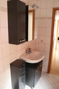 a bathroom with a sink and a mirror at Gästewohnung Rüdiger in Kirchberg