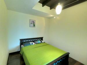 a bedroom with a green bed in a room at Bedugul Lake View Residence Unit B-6 in Bedugul