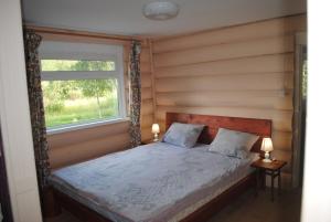 a bedroom with a bed and a window at Dacha-park Emelyanovo in Yemel'yanovo