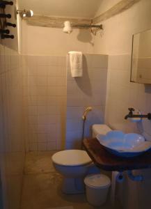 a bathroom with a toilet and a sink at Pousada Casa da Praia Itaúnas in Itaúnas