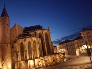 an old building with a clock tower in a city at Appartement Mayolles in Épinal