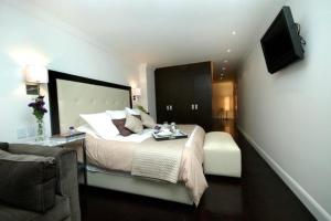 Habitación de hotel con cama y TV en SUITES LONDRES 212, en Ciudad de México
