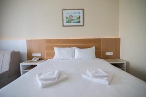 a hotel room with a bed and a desk at Hotel Bellevue in Trebinje