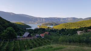 Elle offre une vue sur une vallée avec un lac et des montagnes. dans l'établissement Guest House - Stari Javor B&B, à Prozor