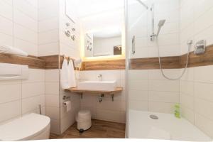 W łazience znajduje się toaleta, umywalka i prysznic. w obiekcie Landmann Apartment Metzingen w mieście Metzingen