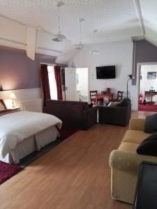 ein Schlafzimmer mit einem Bett, einem Sofa und einem TV in der Unterkunft The Dunning Hotel in Perth