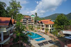 an aerial view of a resort with a swimming pool at Anjungan Beach Resort in Pangkor