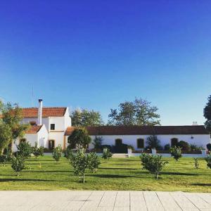 un gran edificio blanco con árboles delante de él en Quinta da Varzea, en Raposa