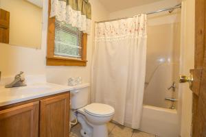 a bathroom with a toilet and a sink and a shower at Springmaid Mountain in Spruce Pine