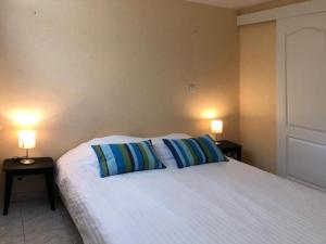 a bedroom with a bed with two lamps on tables at Les Agapanthes Site de Fondettes in Fondettes