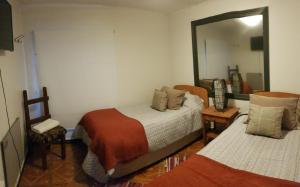 sypialnia z łóżkiem, lustrem i krzesłem w obiekcie Hostal Centro Montt w mieście Temuco