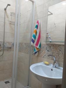 a bathroom with a sink and a shower at Old Odessa in Odesa