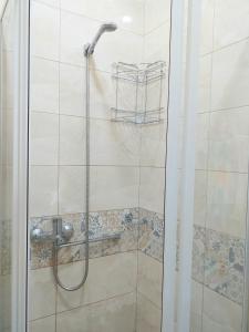 y baño con ducha y puerta de cristal. en Old Odessa, en Odessa