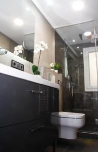 a bathroom with a toilet and a glass shower at Princesa VUT in Cuenca