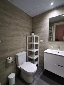 ein Badezimmer mit Toilette und Waschbecken in der Unterkunft VTZ El Balcón de Torre Nueva III in Saragossa + 12 Fotos