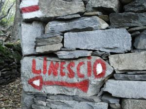een stenen muur met de wordunico erop geschilderd bij Guesthouse By Wild in Linescio