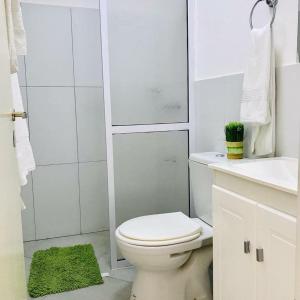 a white bathroom with a toilet and a sink at Itá Apart in Posadas