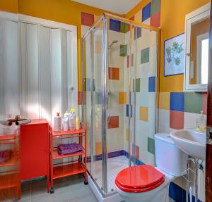 a bathroom with a shower and a toilet and a sink at Ático la Azotea con terraza PRIVADA in Seville