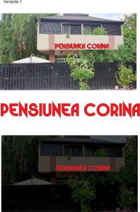two pictures of a sign for a building at Pensiunea Corina Boutique in Craiova