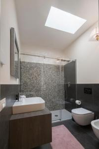La salle de bains est pourvue d'un lavabo, de toilettes et d'une douche. dans l'établissement B&B Ai Filari, à Baone