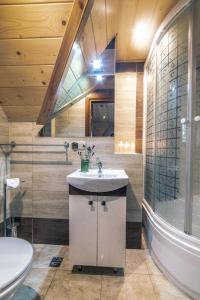 a bathroom with a sink and a toilet and a tub at Apartament An-Mi in Zakopane