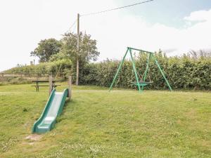a playground with a green slide in a field at Beech Lodge in Newton Abbot
