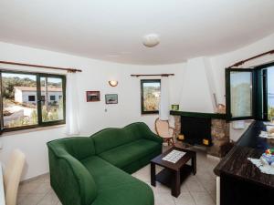 ein Wohnzimmer mit einer grünen Couch und einem Kamin in der Unterkunft Beautiful holiday Home in Mali I with Pool in Mali Iž