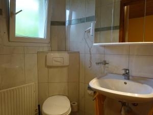 a bathroom with a toilet and a sink at Motel City in Spreitenbach