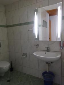 uma casa de banho com um lavatório e um WC em Motel City em Spreitenbach