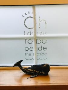 a bird sitting on a table in front of a window at The Sail Loft in Kingsbridge