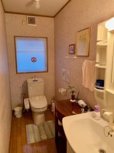 baño con aseo y lavabo y ventana en Guesthouse Hope en Hashima