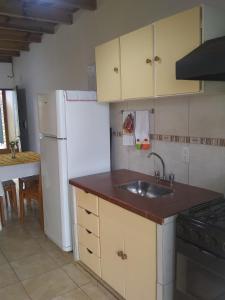 eine Küche mit einer Spüle und einem weißen Kühlschrank in der Unterkunft magia del iguazu in Puerto Iguazú