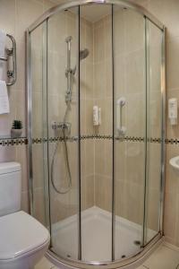 a bathroom with a shower stall and a toilet at Best Western London Highbury in London