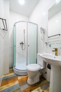 a bathroom with a shower and a toilet and a sink at Hotel Rubinshteina 30 in Saint Petersburg