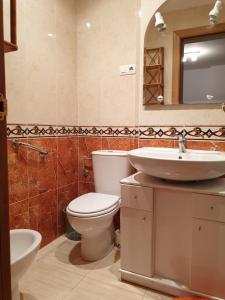
a white toilet sitting next to a sink in a bathroom at Apartamento en Oropesa del Mar in Oropesa del Mar
