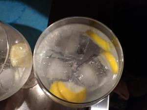 a glass of water with ice and lemon slices at Guara-Altaoja-Yaso in Yaso