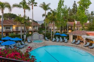 a view of the pool at the resort with chairs and umbrellas at Westlake Village Inn in Westlake Village