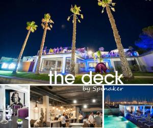 a collage of photos of a house with palm trees at Le Spinaker in Le Grau-du-Roi