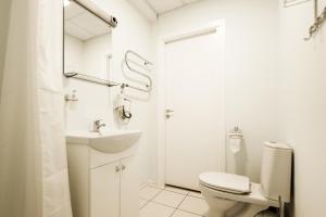 ein weißes Bad mit einem WC und einem Waschbecken in der Unterkunft Jazz Time Studio in Birštonas