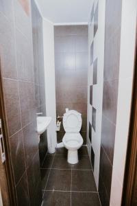 uma casa de banho com um WC e um lavatório em Dimitrovi Rooms em Sófia