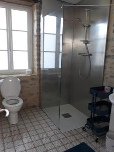 a bathroom with a shower and a toilet at LE PIGEONNIER UTAH BEACH in Sainte-Marie-du-Mont