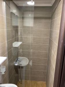 a bathroom with a sink and a shower at Apartman Daca in Podgorica +33 photos